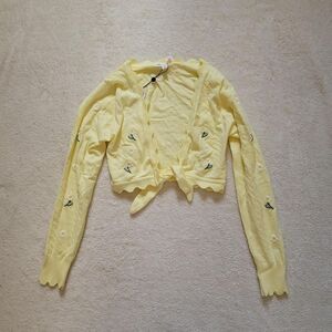 For Love & Lemons Yellow Scalloped Daisy Embroidered Cardigan